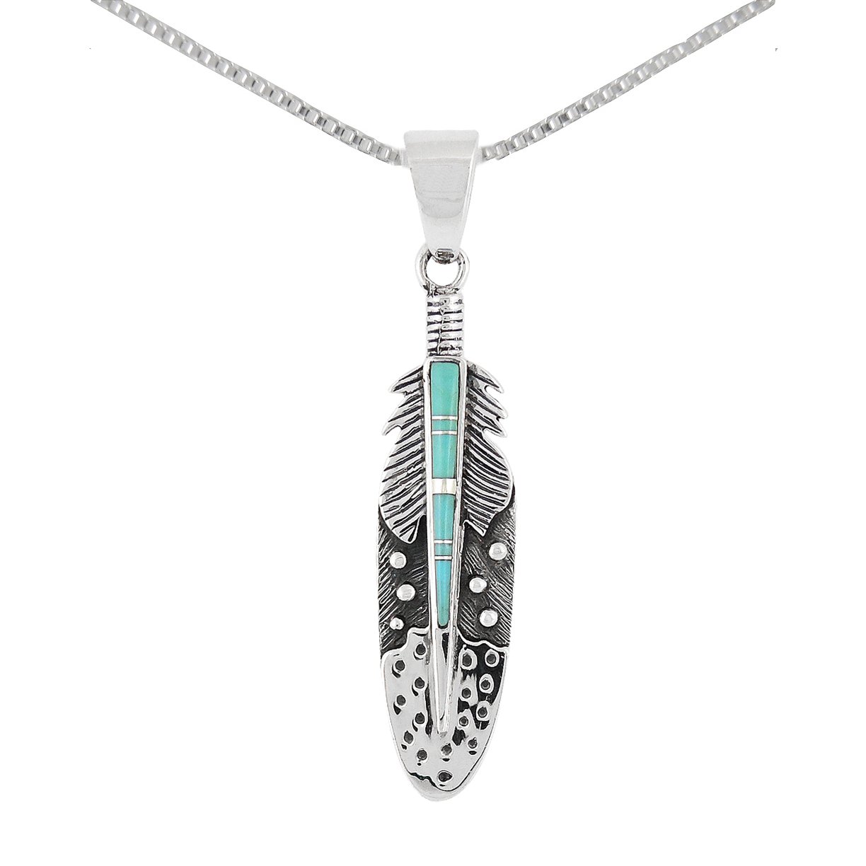 Turquoise Network925 Sterling Silver Gemstone & Turquoise Feather Necklace
