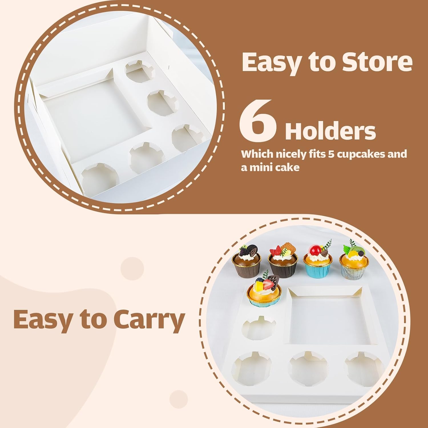 5 Packs 1+5 Cupcake Box Combo with Clear Window, Fit 5 Cupcakes and 1 Small Cake with Stickers and Ribbon,Bento Cake and Cupcake Box for Family Birthday Party Picnic Bakery Baking Supplies