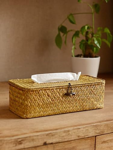 Funda rectangular tejida para caja de pañuelos de hierba marina, para baño, granja (natural, 10 x 5.5 x 4.2 pulgadas)