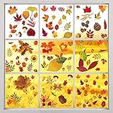 Herbstmuster: 9 Blatt Herbstfenster, einschließlich Kürbis, Ahornblatt, Pilz, Sonnenblume, Weizen und andere Herbstbilder, geeignet zum Dekorieren von Herbst-Themenpartys.