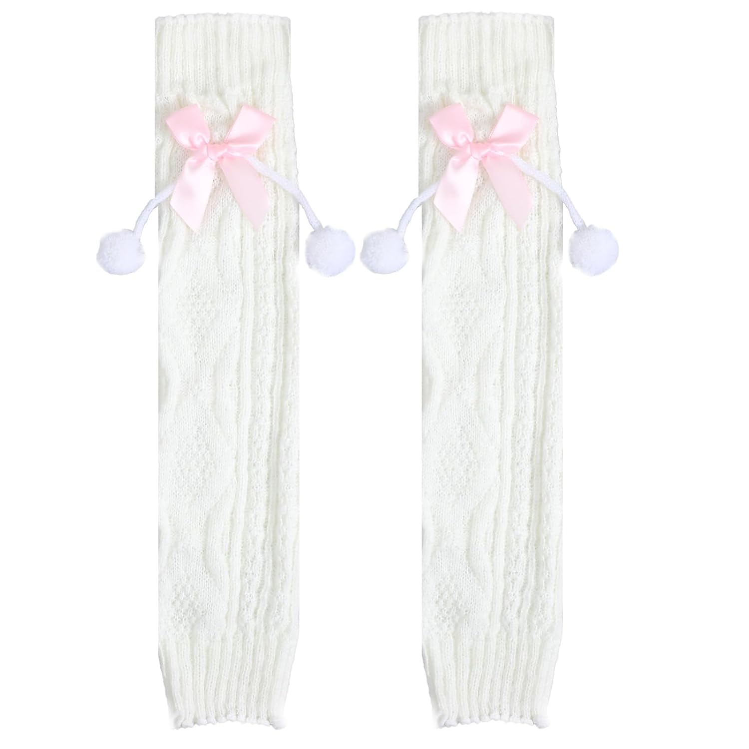 Ouligay Cute Leg Warmers with Pink Bows Leg Warmers for Women Girls Lolita Legwarmers Knit over Knee Long