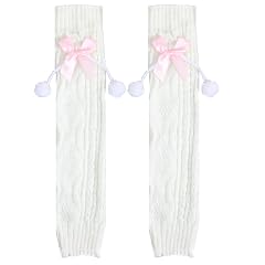 Ouligay Cute Leg Warmers with Pink Bows Leg Warmers for Women Girls Lolita Legwarmers Knit over Knee Long