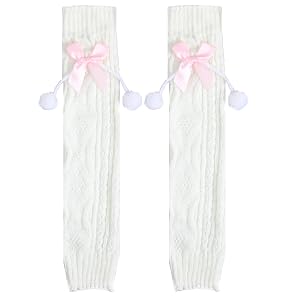 Ouligay Cute Leg Warmers with Pink Bows Leg Warmers for Women Girls Lolita Legwarmers Knit over Knee Long