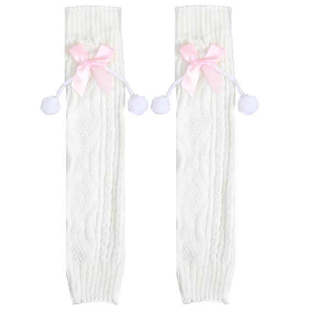 Ouligay Cute Leg Warmers with Pink Bows Leg Warmers for Women Girls Lolita Legwarmers Knit over Knee Long