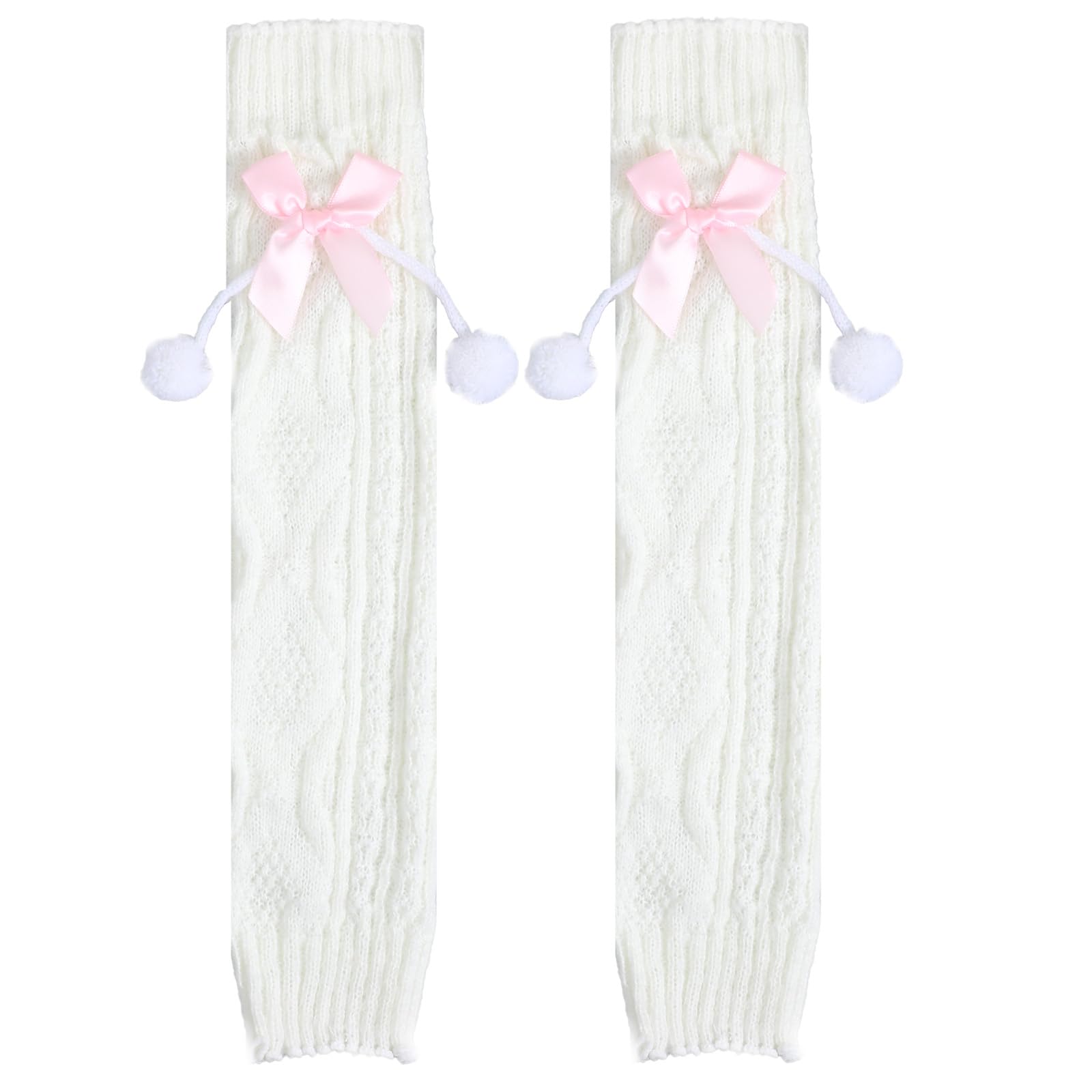 Ouligay Cute Leg Warmers with Pink Bows Leg Warmers for Women Girls Lolita Legwarmers Knit over Knee Long