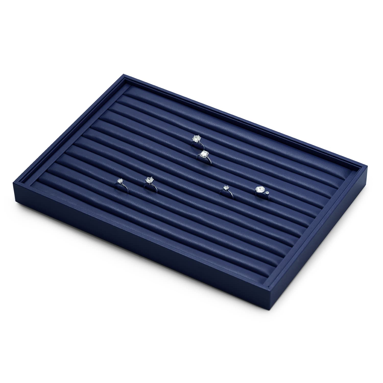Oirlv Elegante bandeja organizadora de anillo azul apilable bandejas de joyería cajón organizador anillo pendiente almacenamiento