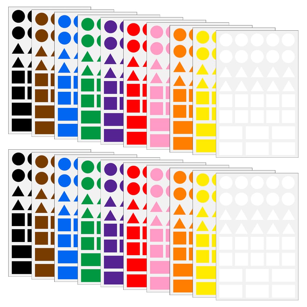 1800 Pcs Coloured Shape Stickers Color Coding Dot Labels Multi Colour Circle Stickers Square Self Adhesive Labels Small Rectangle Sticky Labels Triangle Square Stickers Geometric Shaped Stickers