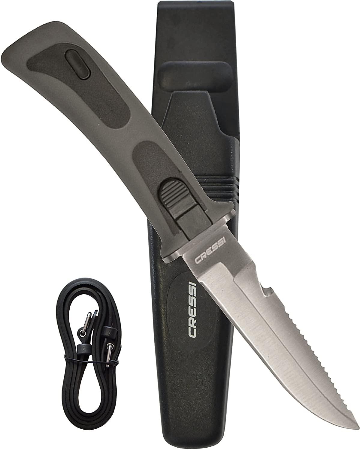 Cressi Apache Fucile Pesca Subacquea, Unisex Adulto, Nero, 60 & Vigo Knife, Coltello Professionale Subacqueo per Immersioni E Apnea Unisex Adulto, Nero/Grigio Lama Silver, 23.5 Cm