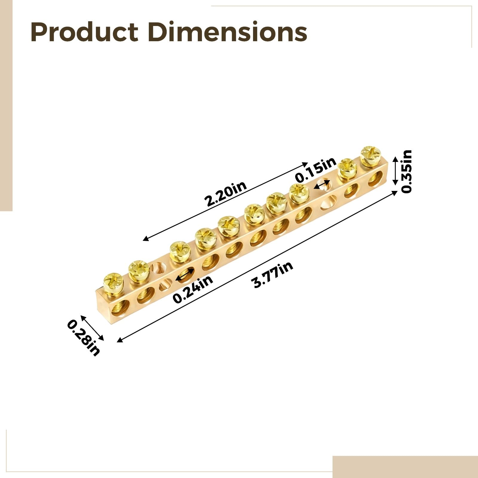 10 Stk. 10-polige Erdungsleiste 3,77 Zoll / 95,7 mm, Messing-Erdungsleisten mit M5-Schrauben, Erdungsleiste für Schalttafel, Erdungsklemmenleiste für 16 mm² Drahtanschluss