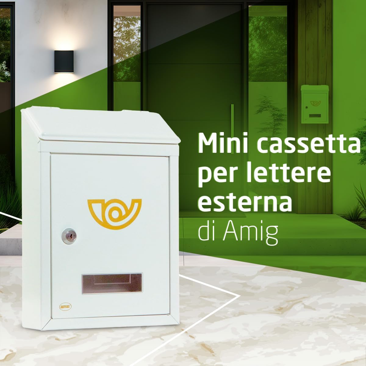 Amig - Mini Size Outdoor Mailbox - Made of Alloy Steel - Size: 29.5 x 21 x 6 cm - Receive The Mail Securely - Easy Installation - Includes 2 Keys - Color: White