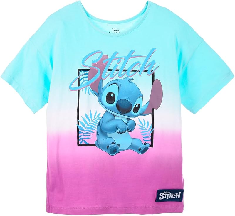Disney Stitch T Shirt Bambina 100% Cotone Maglietta Estiva Manica Corta Licenza Ufficiale Modello Classico o Crop Top Taglie 3-14 Anni