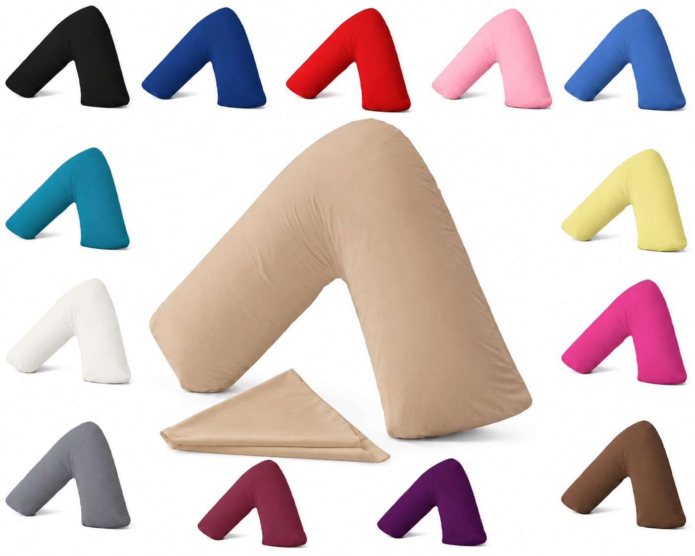 AmigoZone Plain Polycotton Back & Neck Support V Shaped Pillowcase Orthopedic/Pregnency/Nursing Pillow Case (Latte) โ image 1