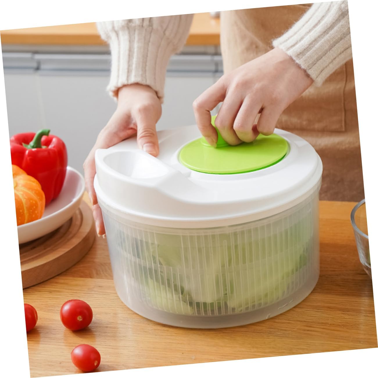 Vegetable Washer Slicer Spinner Salad Dryer Fruit Dehydrator Basket Kitchen Draining Basket White