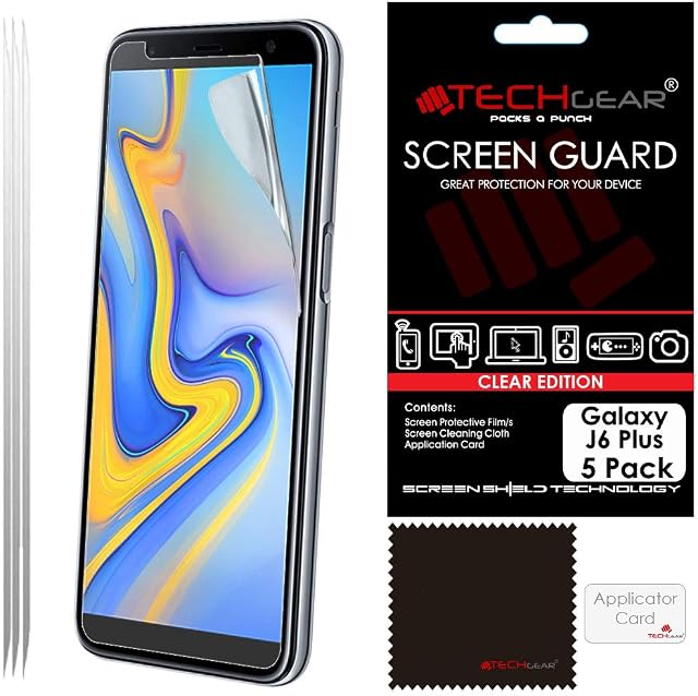 TECHGEAR [5 Pack] Screen Protectors for Samsung Galaxy J6 Plus, J6+ 2018 Clear Lcd Screen Protectors Cover Guards Compatible with Samsung Galaxy J6+