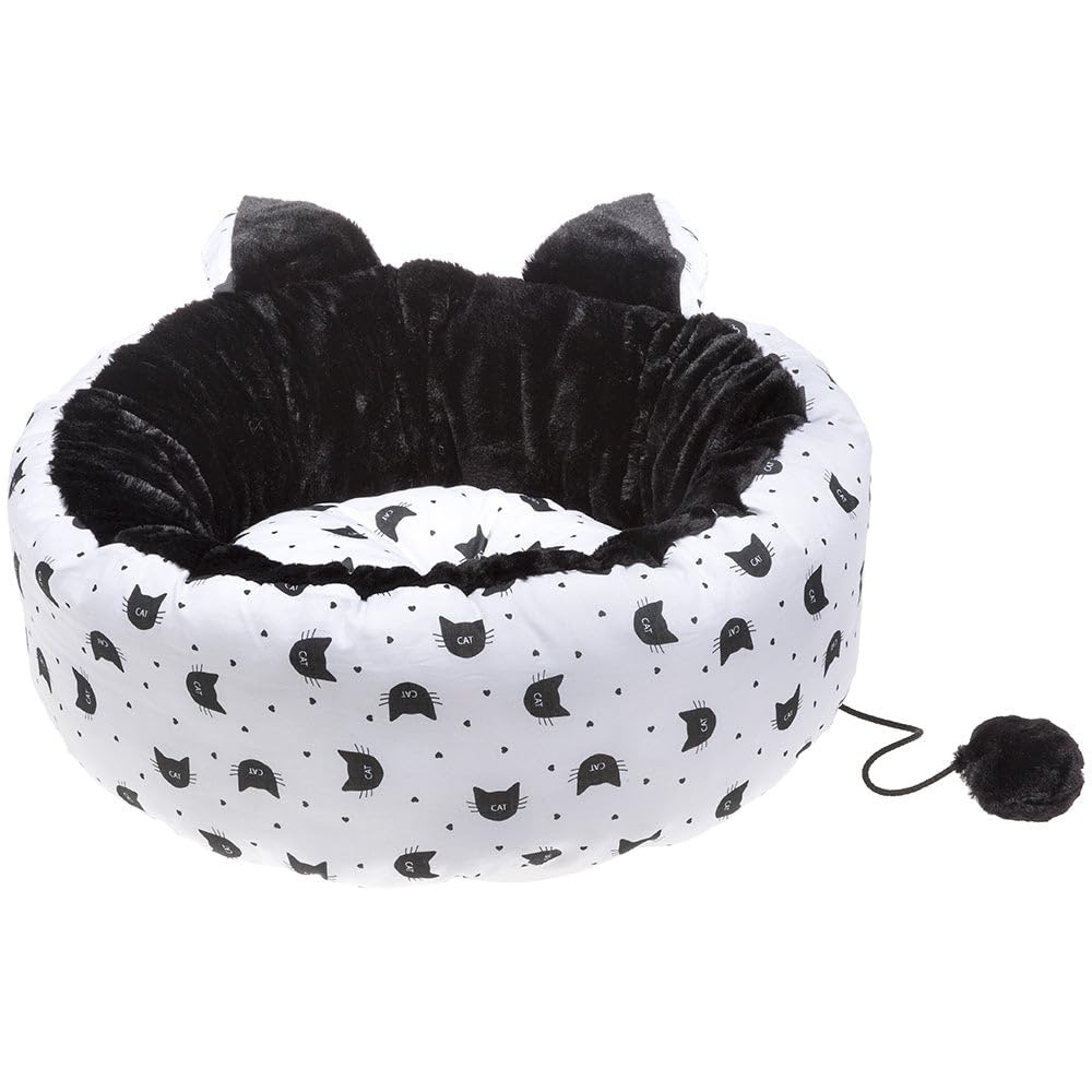 Ferplast Padded Bed for Cats MUFFIN Cat Home with Cushion, Cotton and Eco-friendly Fur, Toy, Washable, 55 x 52 x 22 cm