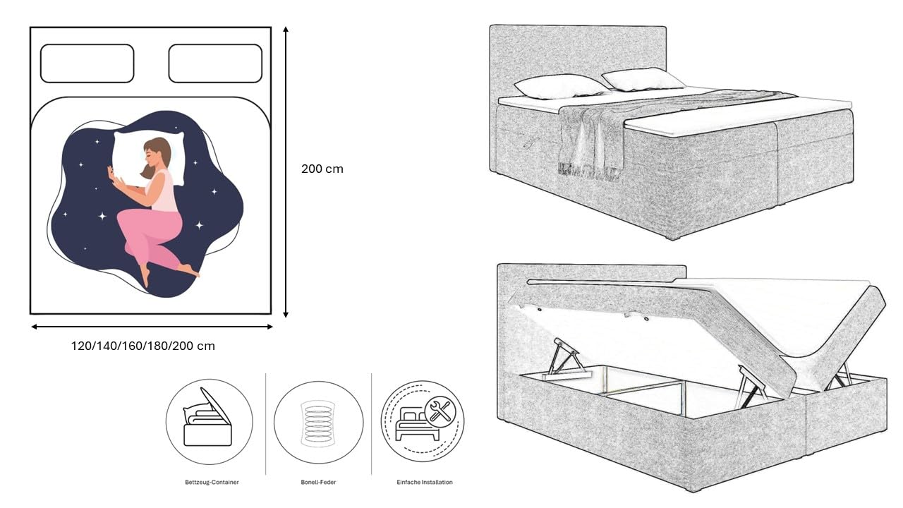 Kaiser Möbel - Bett 120x200 cm, Boxspringbett mit Matratze, Bettkasten und Topper, Polsterbett für Schlafzimmer, Doppelbett mit Stauraum und Gepolstertes Kopfteil, Kaltschaum Topper - Roma - Rot