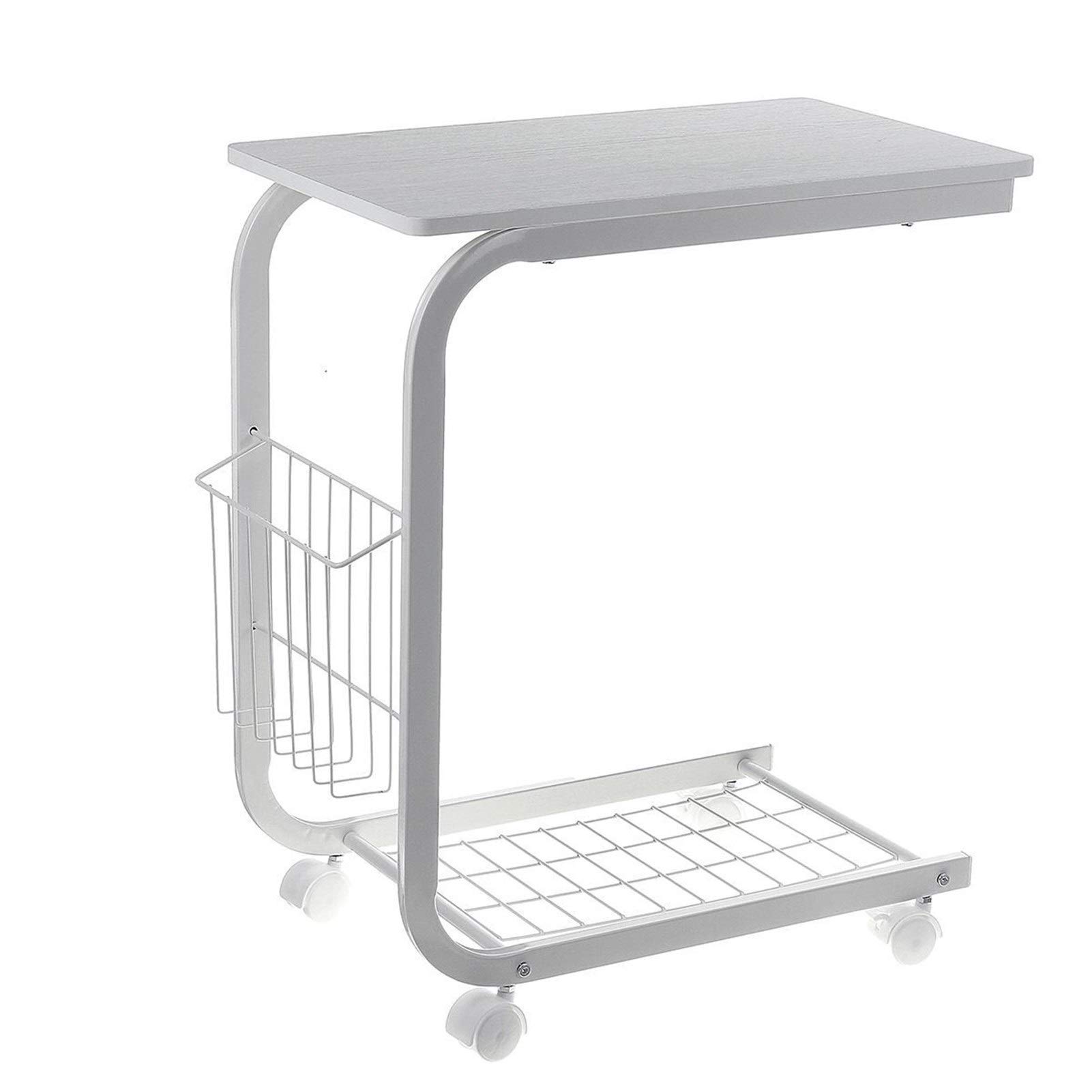 Table de chevet mobile blanche avec hauteur réglable sur roues