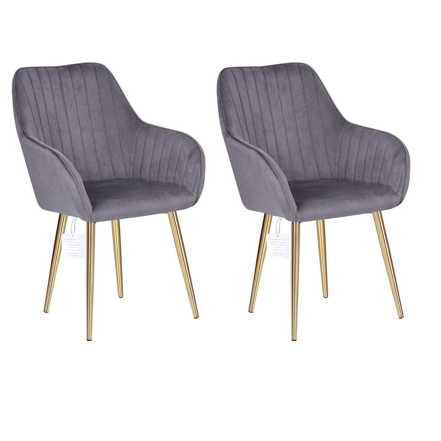 HYGRAD® Set of 2 Velvet Dining Chairs With Gold Legs - Soft Padded Upholstered Chairs for Home, Restaurant, Cafe, Office (Grey)