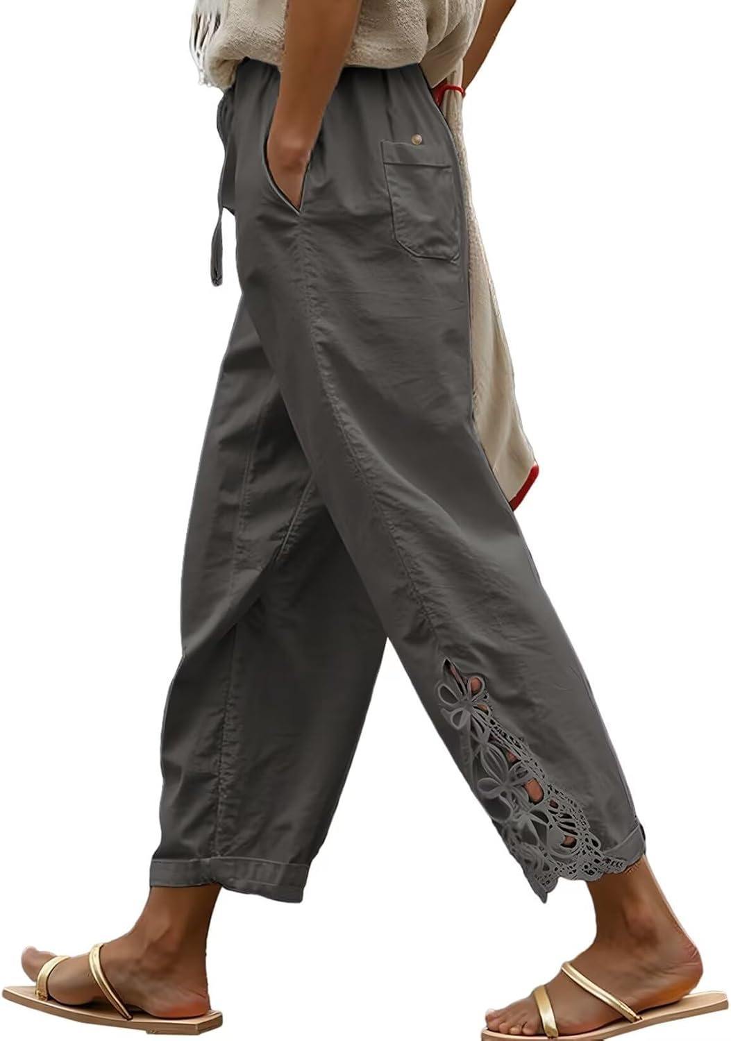 Jokeluck Women Fashion 2025 Casual Lightweight Drawstring Elastic Waist Pants with Pockets