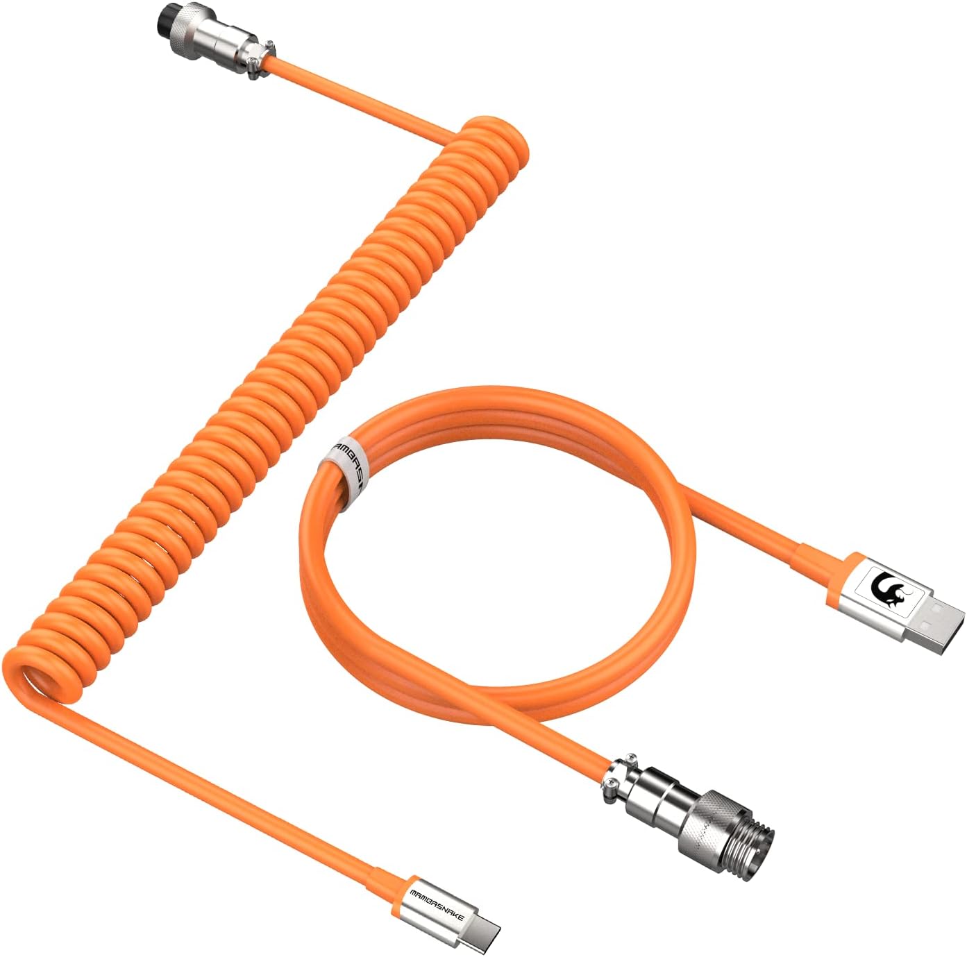 C01 Coiled Keyboard Cable, Pro Custom USB-C Aviator Cable, Type-C to USB-A HyperSpeed Line with 8KHz Return Rate with Metal Aviation Connector for PC Gaming Keyboard-Orange