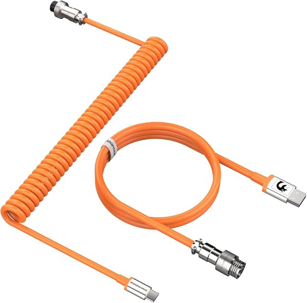 MAMBASNAKE C01 Spiral Tastaturkabel, Pro Custom Coiled USB C Kabel für Mechanische Tastatur, Typ C auf USB-A Kabel, Abnehmbarem Metall Luftfahrtstecker, TPU für Gaming Tastatur PC Mac Computer-Orange - 1