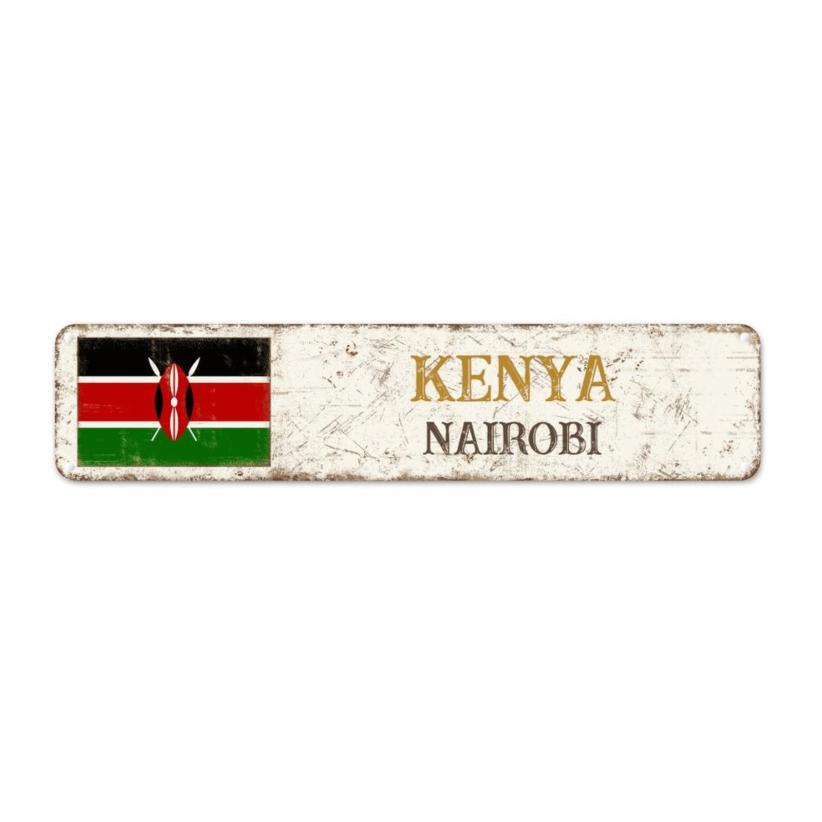 Madcolitote Nairobi Street Signs Customized Kenya Flag Metal Sign Capital Country City Souvenir Kenya-Nairobi Aluminum Metal Sign Rustic Home Decoration Gift for Foreign Friend, Neighbor 18x4in