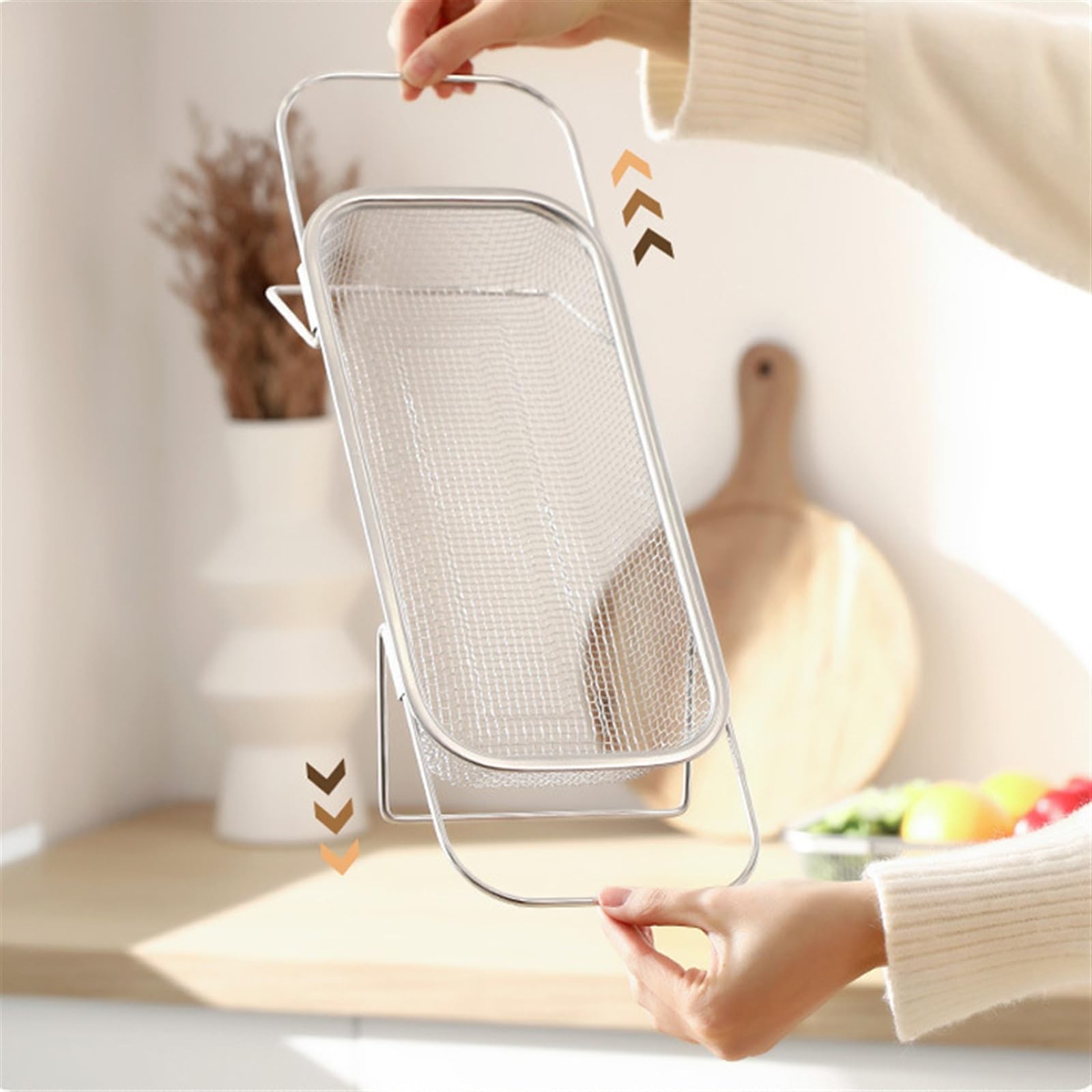 Cestello Colino In Acciaio Inox Estensibile Sopra Il Lavello Cestello Colino Con Cestello Colino For Frutta E Verdura A Maglia Fine