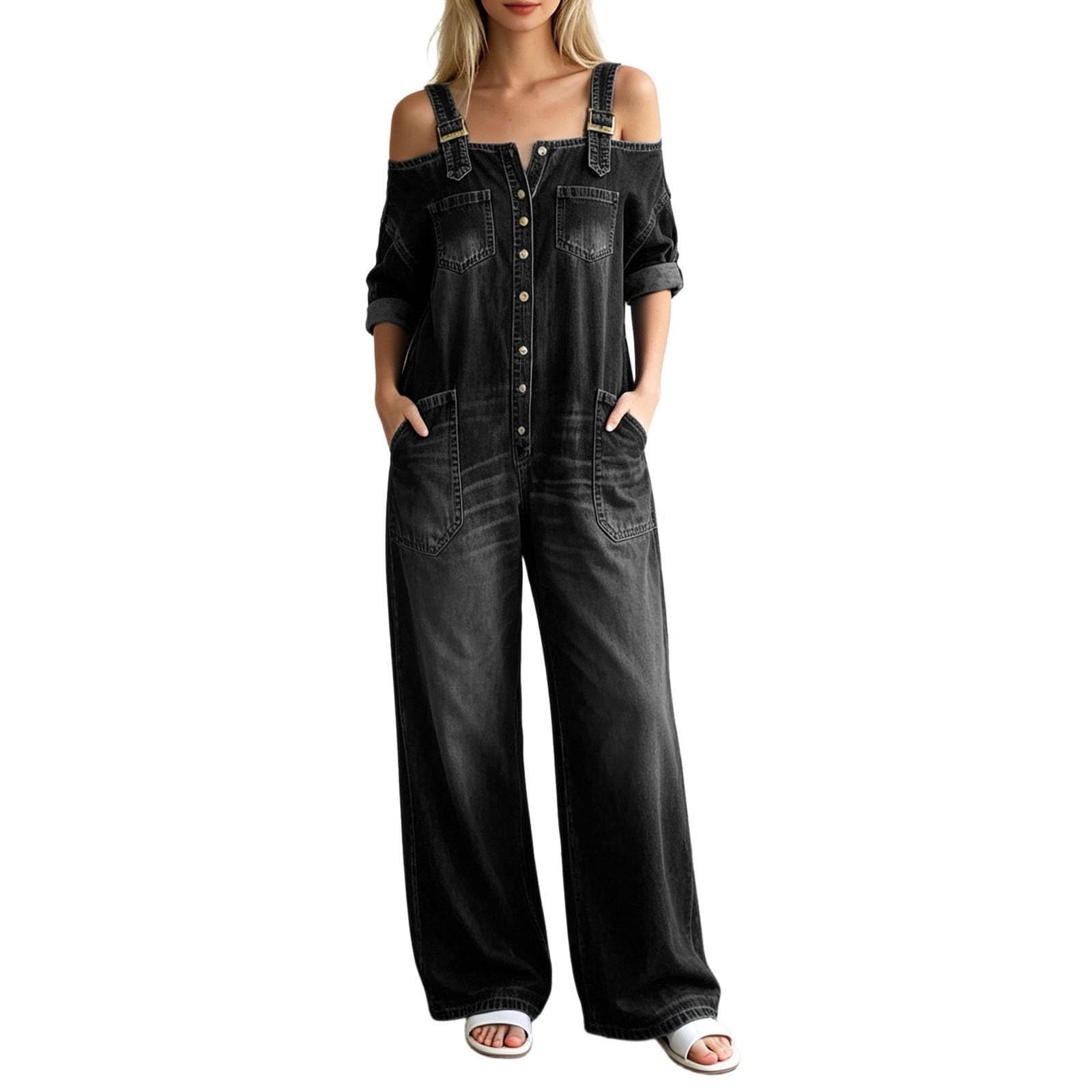 Mono vaquero para mujer, con bolsillos, mono elegante, retro, vaquero, estilo vintage, estilo vaquero, largo