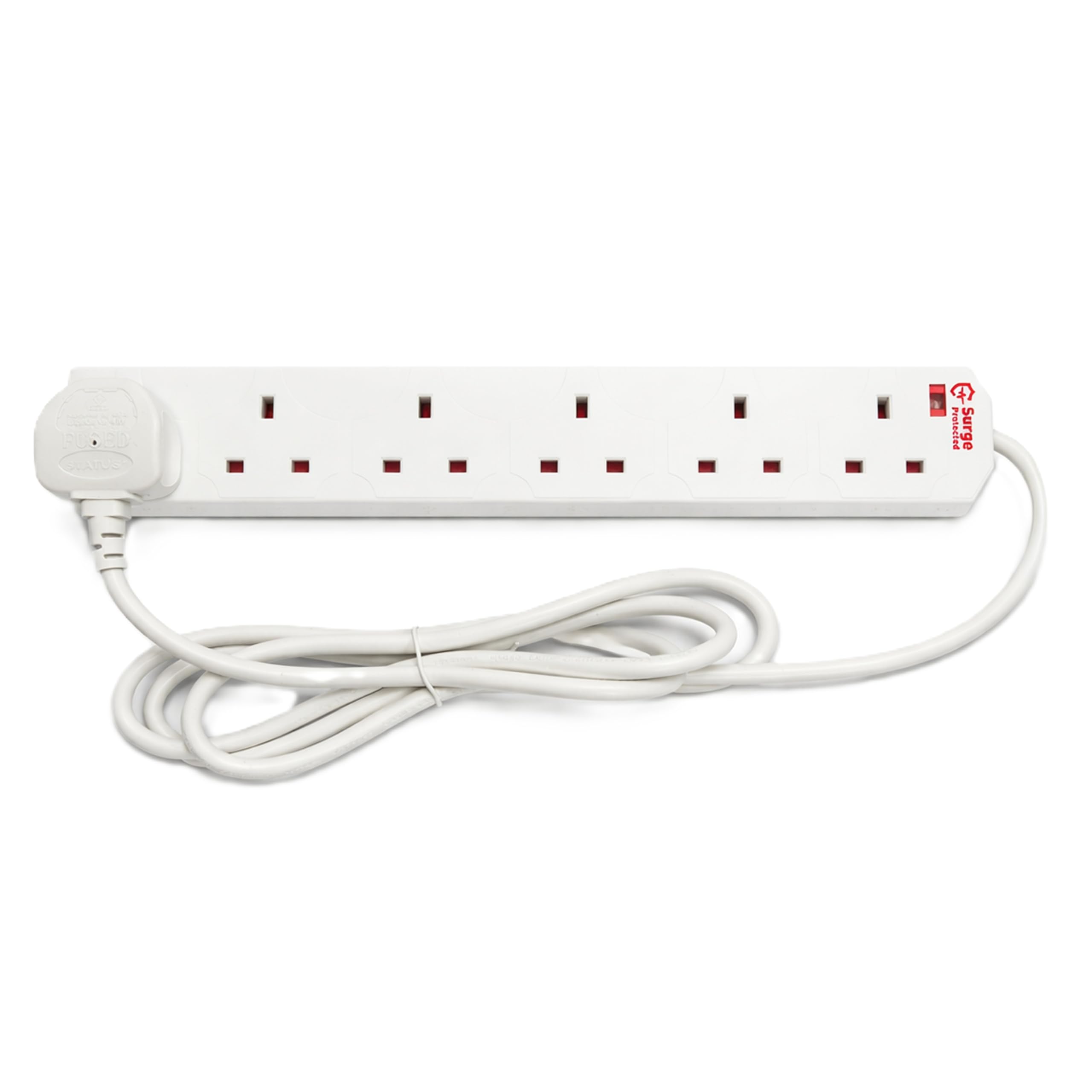 6 Gang 2 Meter  Socket UK Mains Power Extension Lead Long Cable Surge Protected