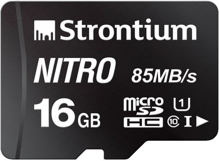 Strontium Nitro 16GB Micro SDHC Memory Card 85MB/s UHS-I U1 Class 10 High Speed for Smartphones Tablets Drones Action Cams (SRN16GTFU1QR)