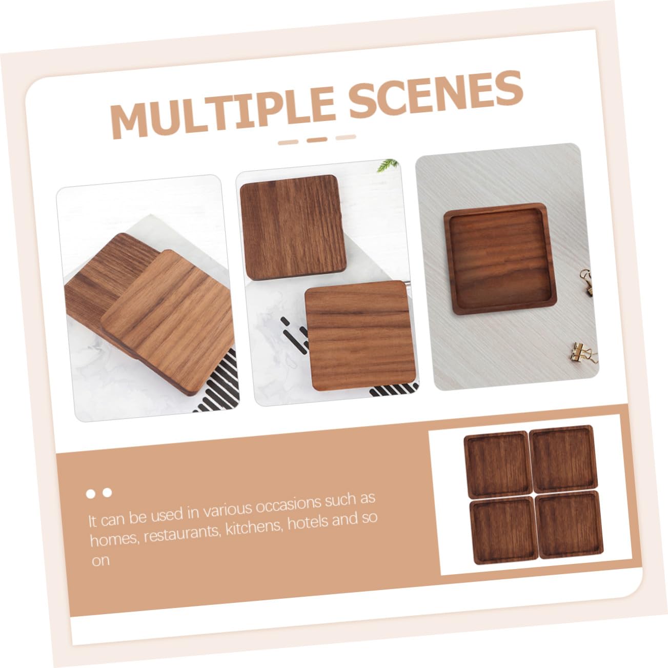 NOLITOY Posavasos De Madera para Mesa 8,8 Cm Cuadrados De Nogal, Aislante Térmico, Resistentes Al Calor, para Bebidas Calientes y Frías, Uso En Hogar, Restaurante y Bar, Juego De 4 Piezas
