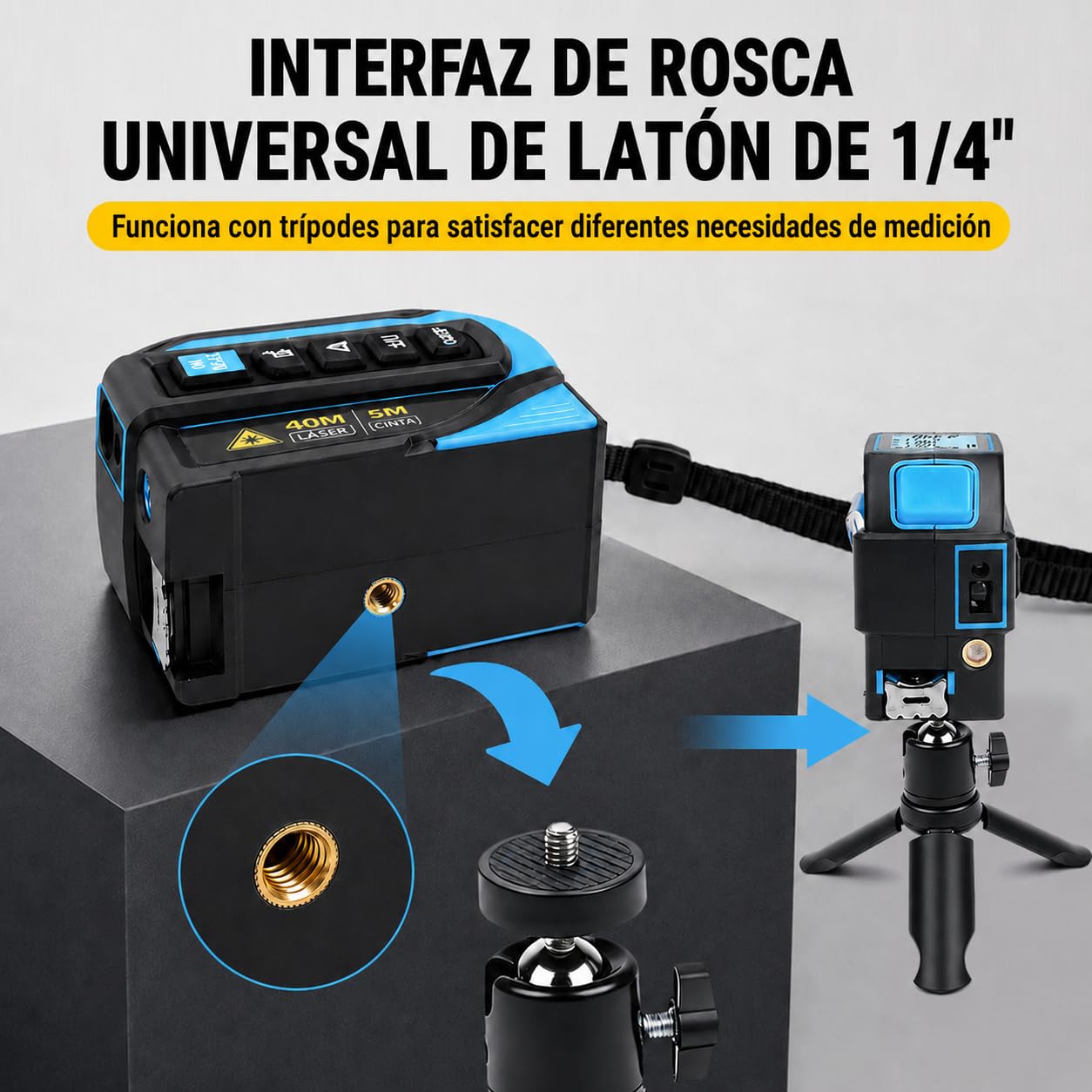 Cinta Métrica Laser 4 en 1, Medidor Laser Distancia 40m y Cinta Metrica 5m, Línea Cruzada de 16m y Trípode, Metro Digital para Bricolaje y Decoración del Hogar