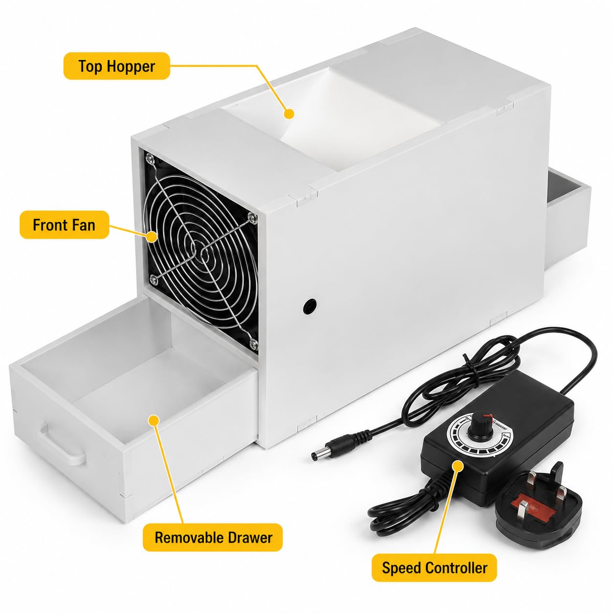 Máquina eléctrica de grano, ventilador ajustable para alimentación de pájaros con cajones dobles para limpieza de mijo, granos y semillas