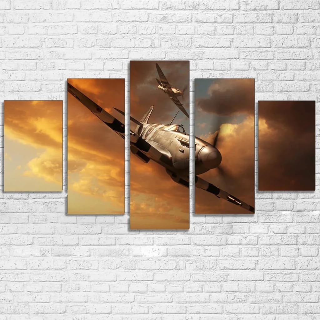 Spitfire de Dunkerque grand tableau decoration murale salon avec cadre inclus