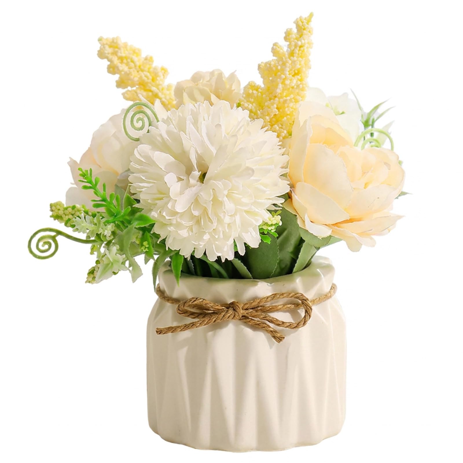 Artificial Flowers with Vase - Realistic Hydrangea Roses Silk Flowers White — image 1