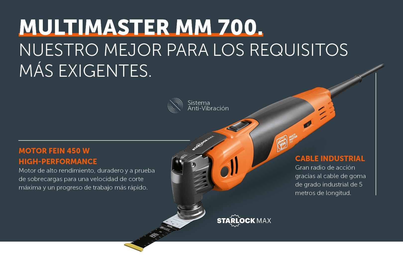 FEIN Multimaster MM 700 SELECTION MultiTool para las obras interiores y reformas con 62 accesorios Motor FEIN 450W, Sistema antivibración Portaherramientas StarlockMax, Cambio herramienta QuickIN