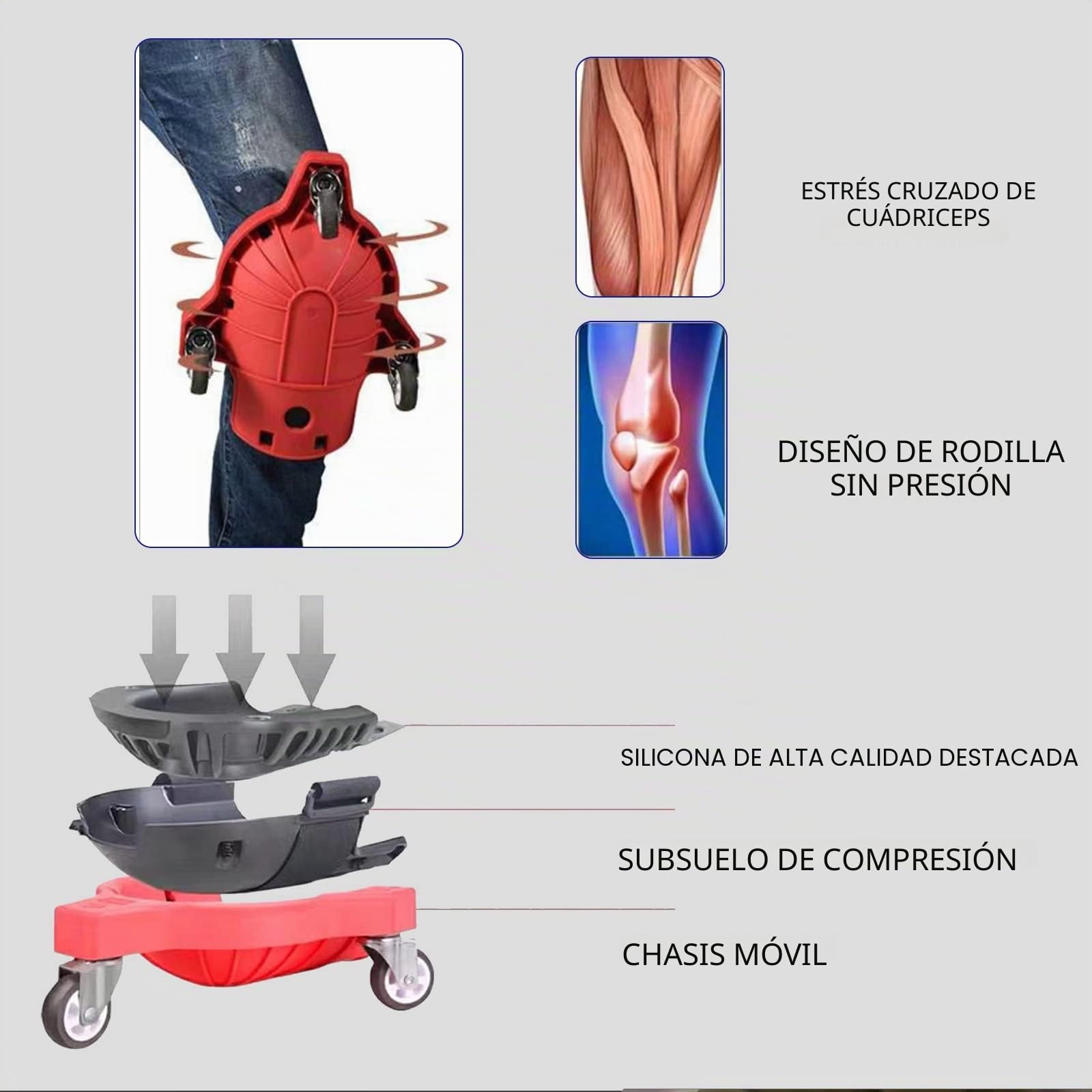 Rodilleras rodantes, 2 unidades, rodilleras que ahorran mano de obra con rueda y correa ajustable para colocar azulejos de suelo, ahorrar trabajo (rojo)