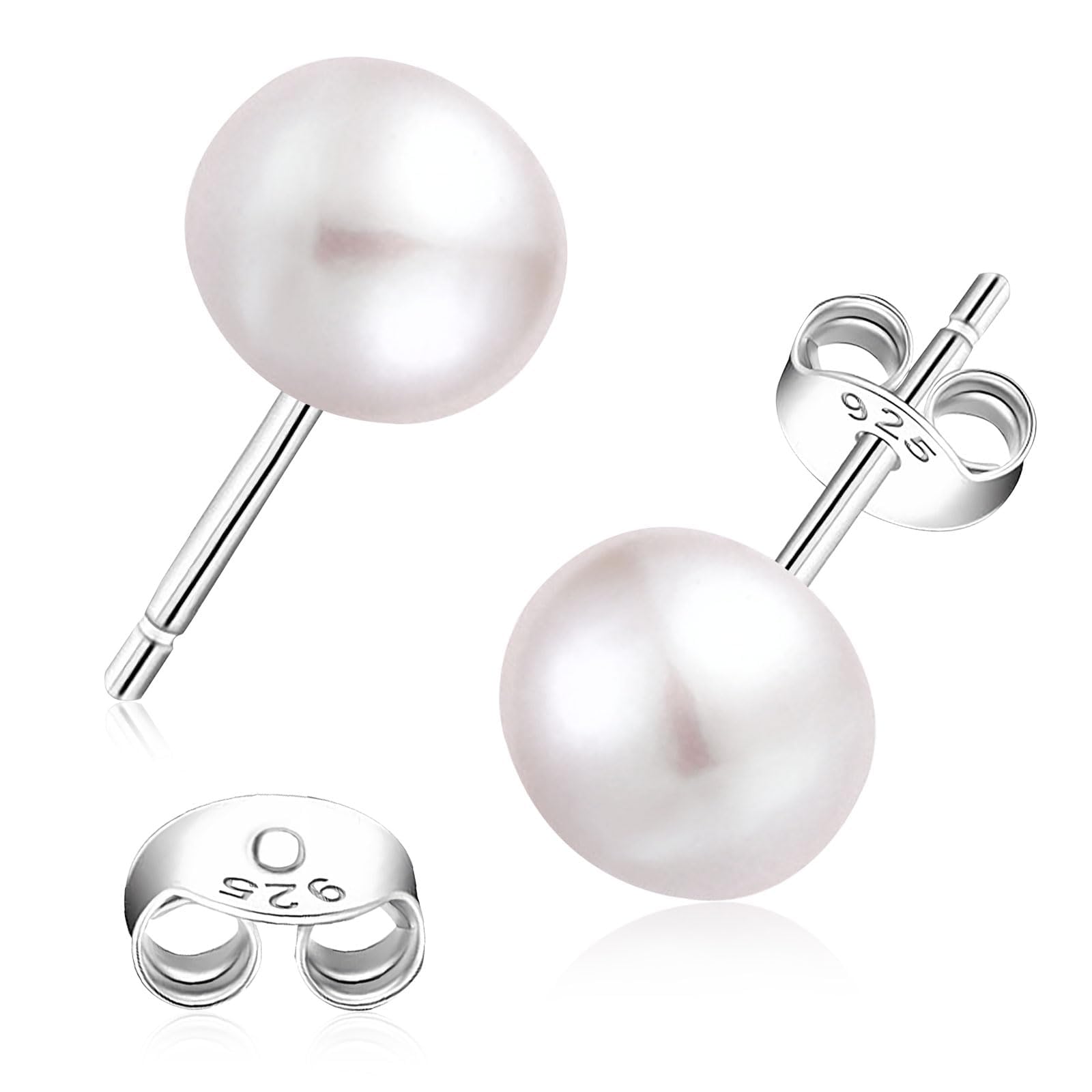 Perle Huggie Hoop Ohrringe, WGXIA elegante Perle Earrings S925 Silber Pin Clasp für Frauen Mode baumeln Ohrringe Geschenk für Sie (B-pearl stud-6mm)