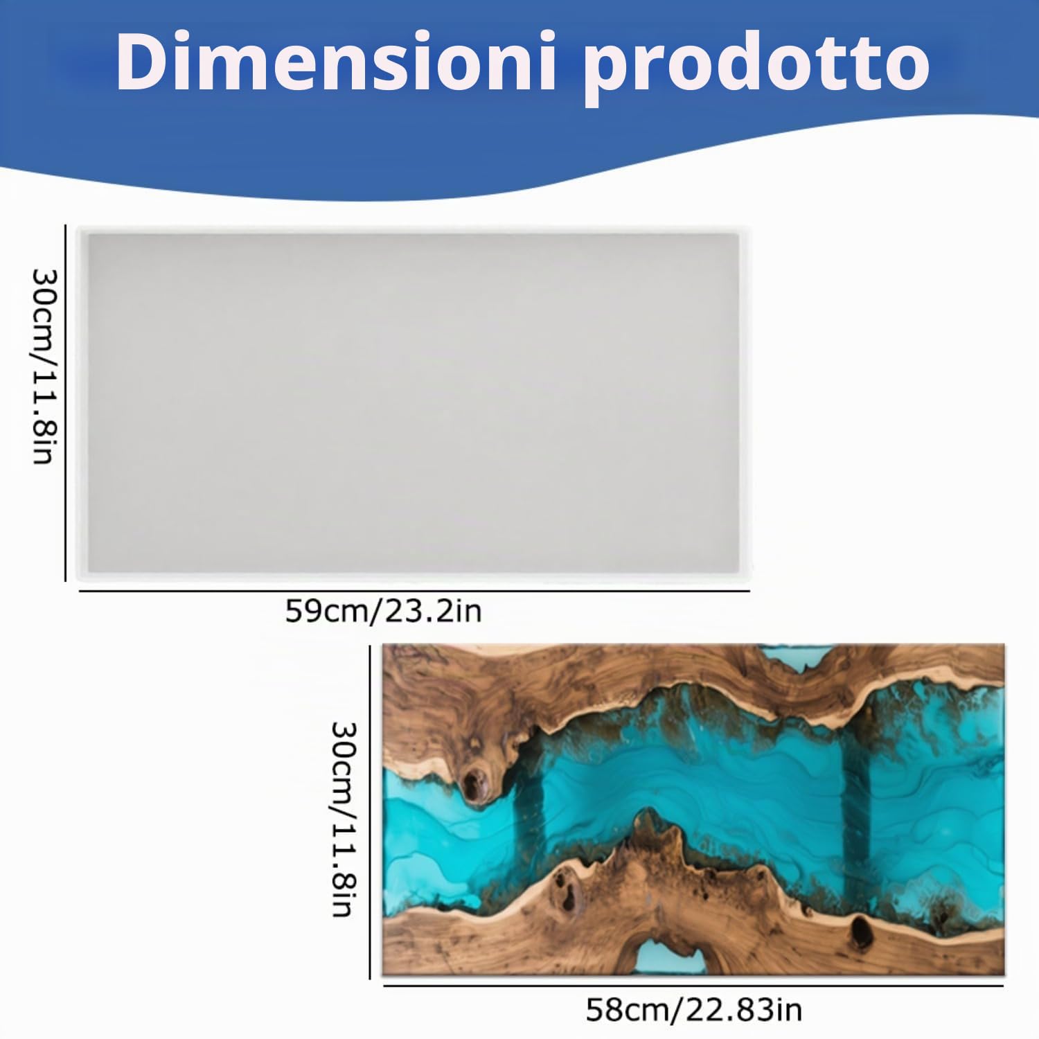 Stampo Rettangolare Extra Grande in Silicone per Resina Epossidica per Tavolo, 59 × 30 cm, Stampo in Silicone per Fusione in Resina Epossidica per Tavolo Fiume, per Artigianato in Resina Fai da Te