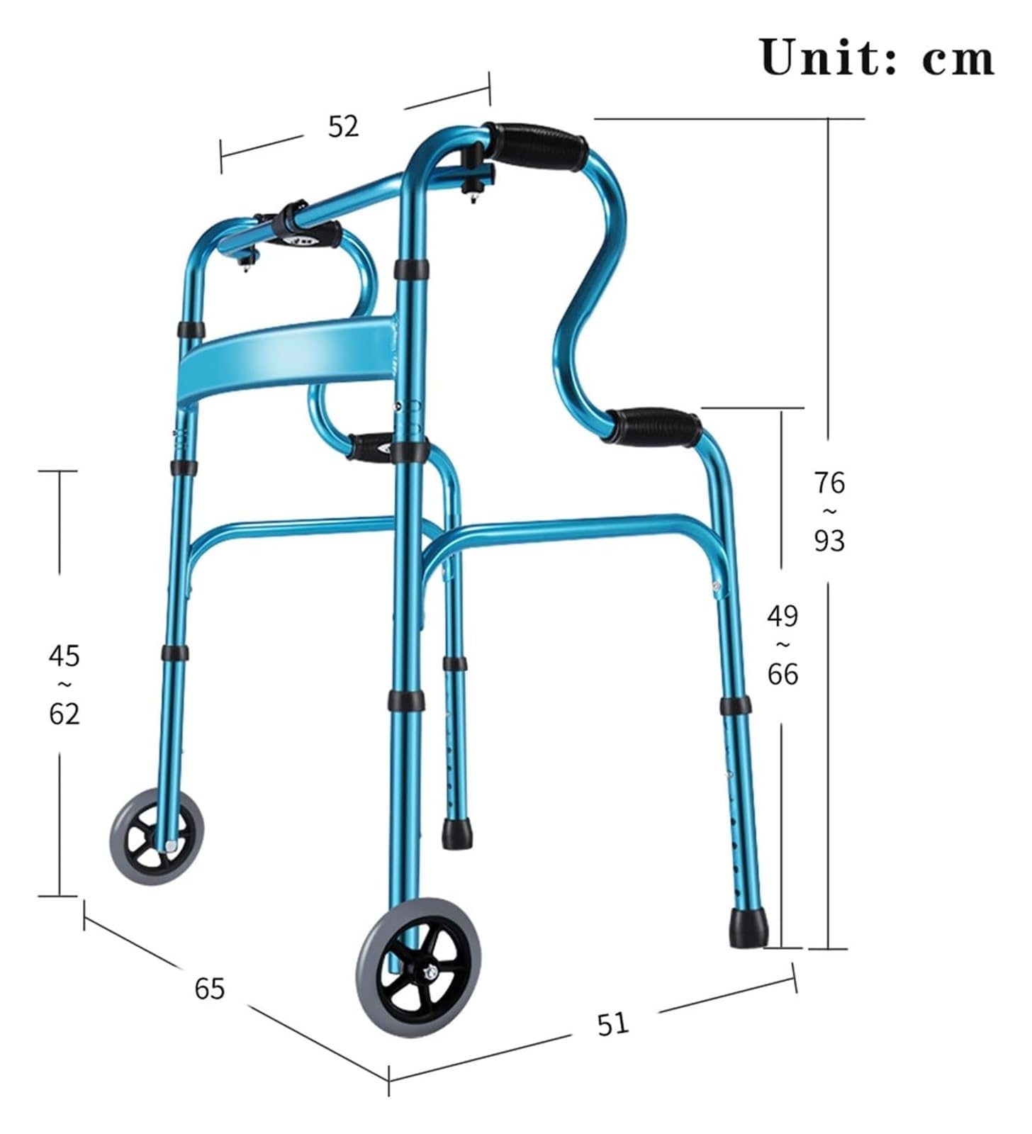Folding Walker, Walkers for Seniors, Height-Adjustable Portable Medical Walker