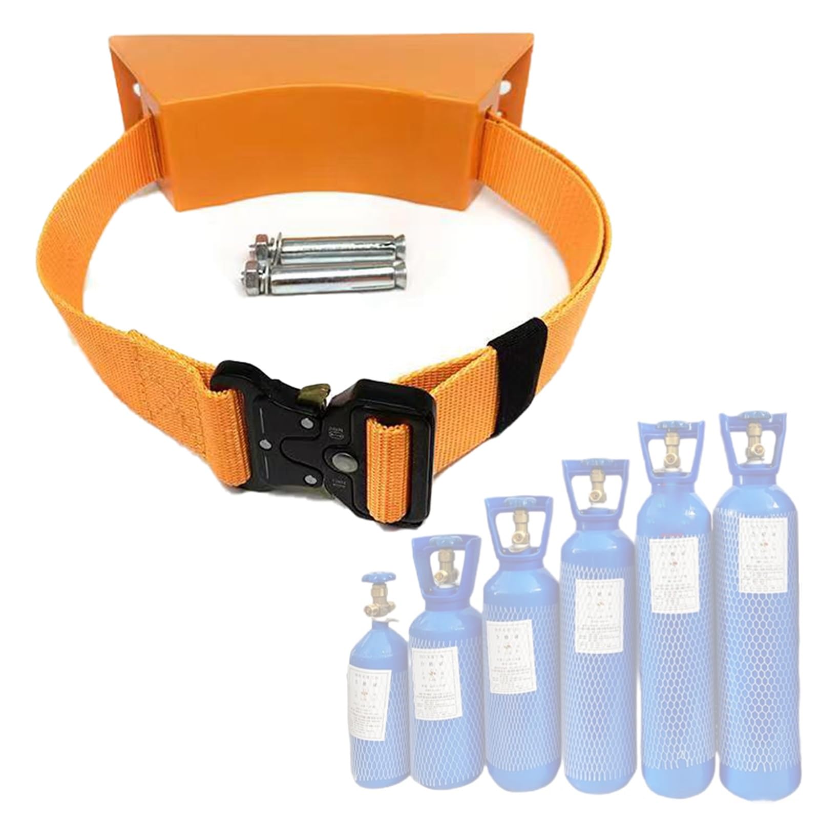 GHHVFEC Oxygen cylinder rack,Oxygen Cylinder Rack - Durable ABS Oxygen Tank Holder with 39" Safety Strap, Wall Mount Bracket for Propane & Gas Storage, Secure Carrier Stand (Orange)
