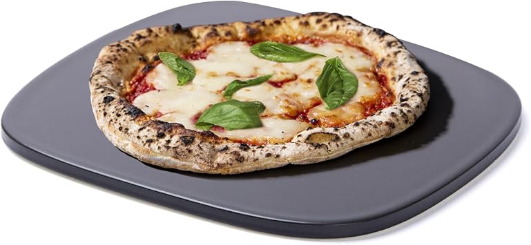 Pizza Stone, Unique Shape 12" x 11" x 0.47" Pizza Stones for Oven Grill BBQ, Heavy Duty Ceramic Coating Baking Stone for Pizza & Bread, Innovative Irregular Design Grilling Stone Black
