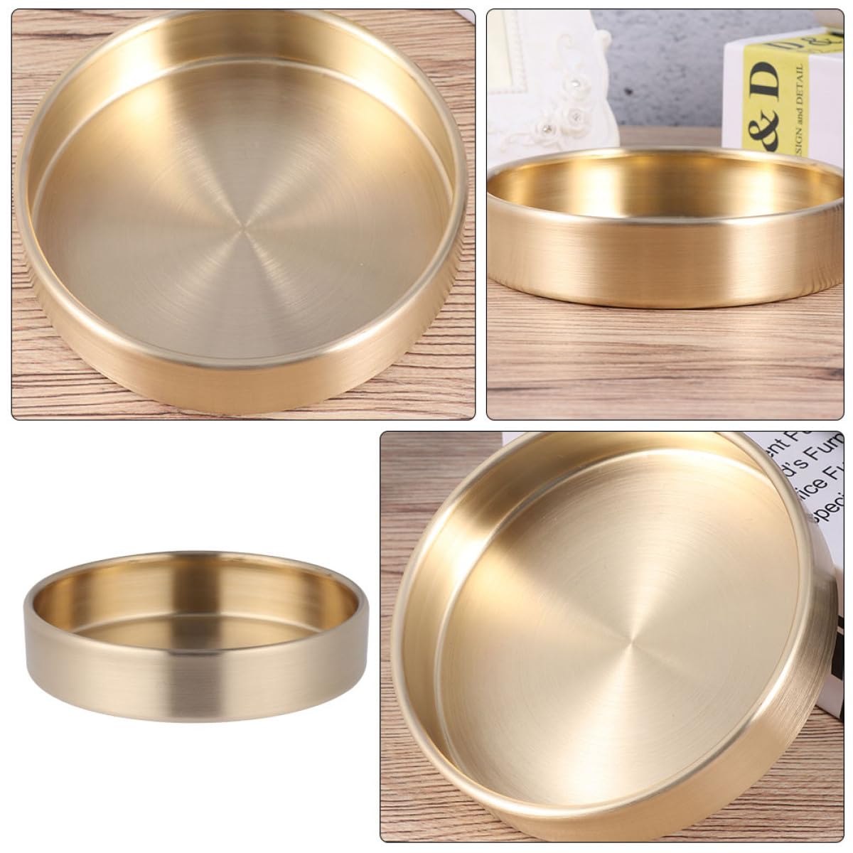 Bandeja Diseño Elegante para Almacenamiento Multifuncional Redonda de Latón Dorado y Bordes Suaves de Joyas Hogar