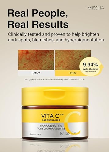 Miniatura 4 de MISSHA Vita C Tone Up - Almohadillas de tóner en ampollas (80 almohadillas), almohadillas exfoliantes, almohadillas de tratamiento de manchas con