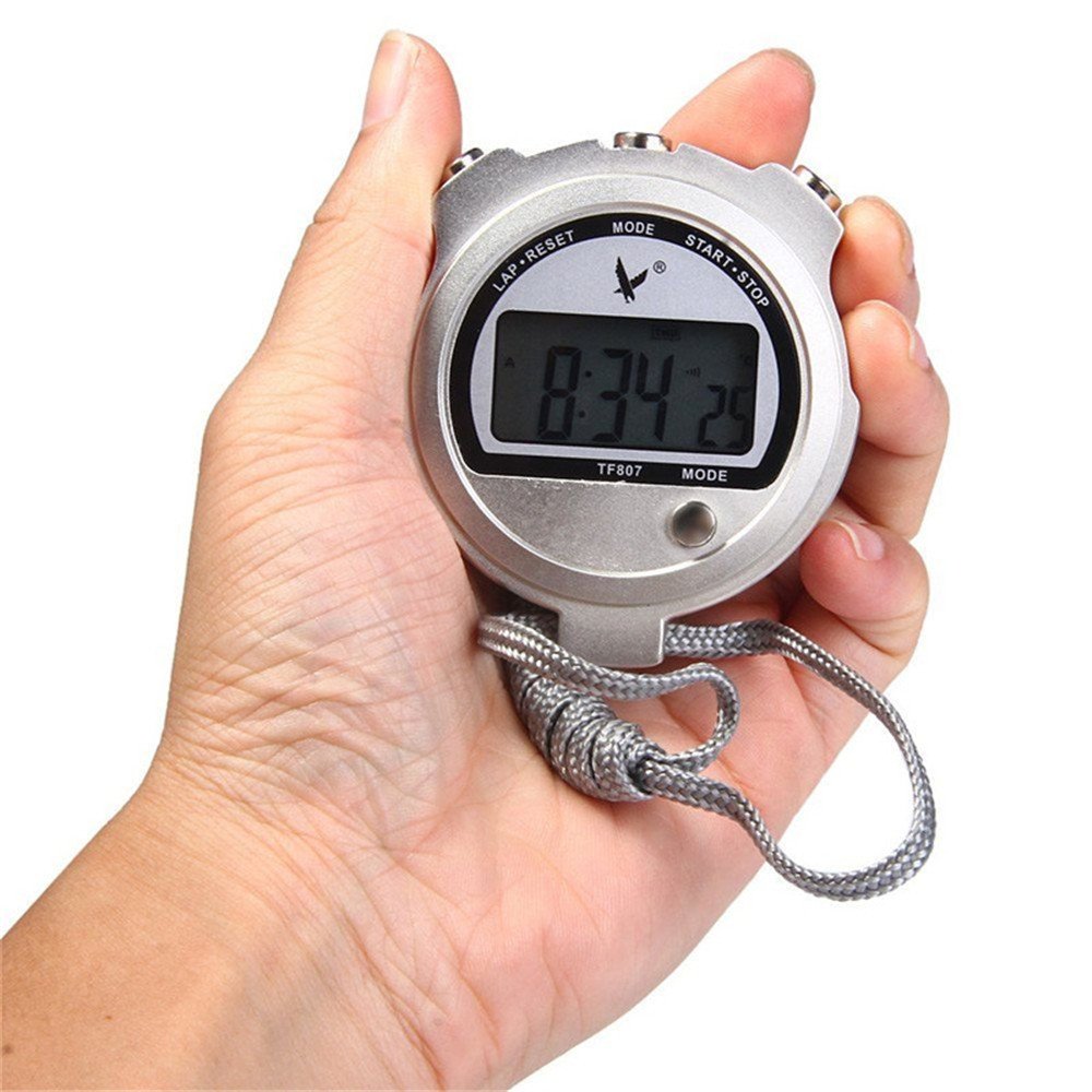 Biscount Durable Watch for Coaching Lap Mode TF807 Portable Handheld LCD Digital Chronograph Timer Metal Stopwatch Sport timer with Lanyard