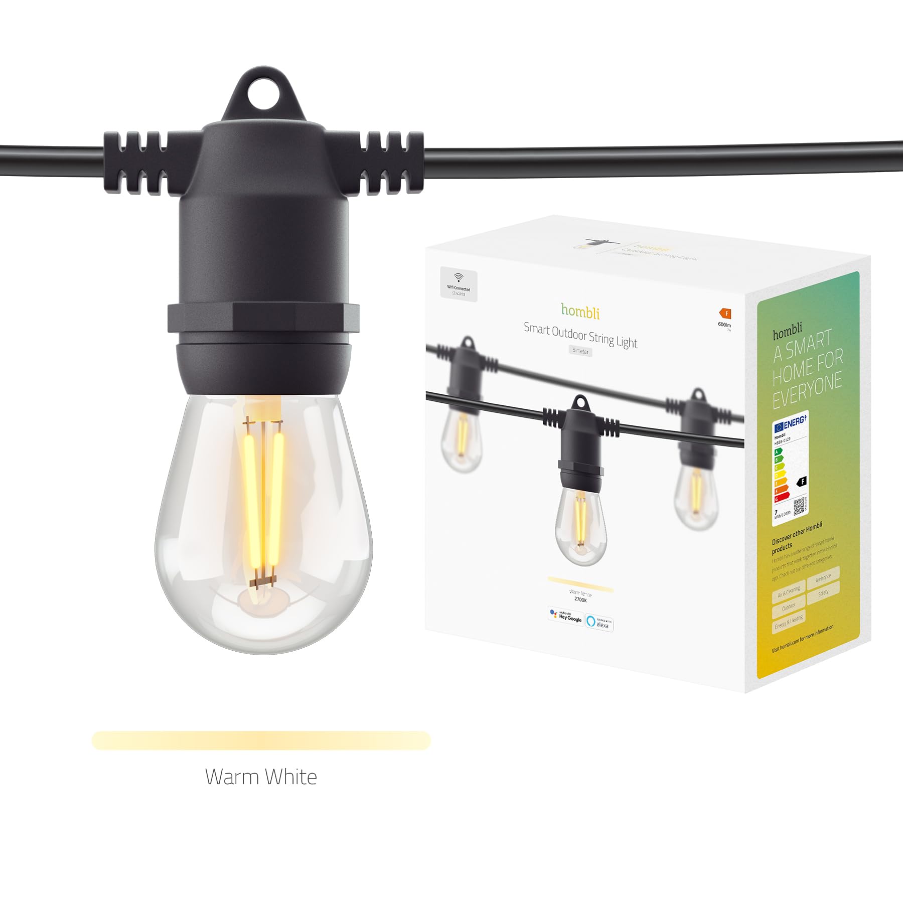 Hombli Outdoor-Lichterkette, 10 Glühbirnen, 2700K, 5 m, App-Steuerung