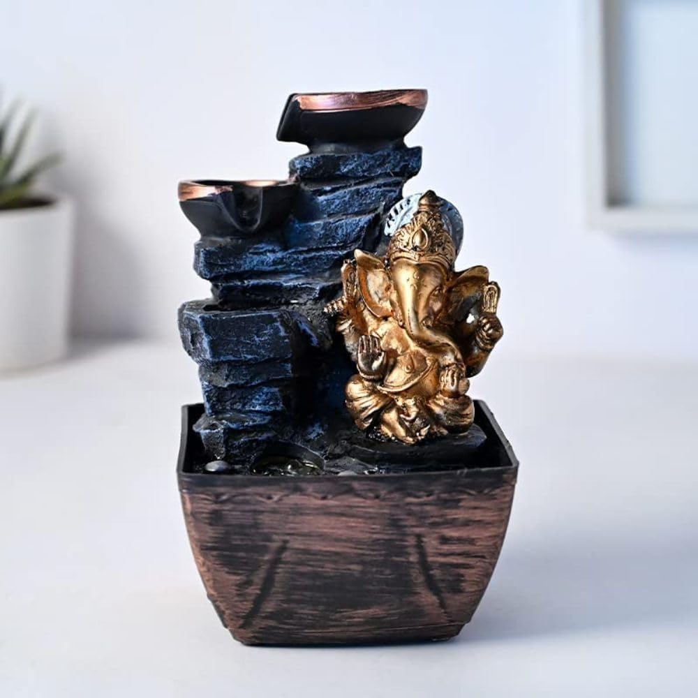 GOLDILUXE Ganesh Water Fountain for Peace&Prosperity and for Home/Living Room/Vastu/Gift Decorative Showpiece - 16 cm (Polyresin, Multicolor)-image-3