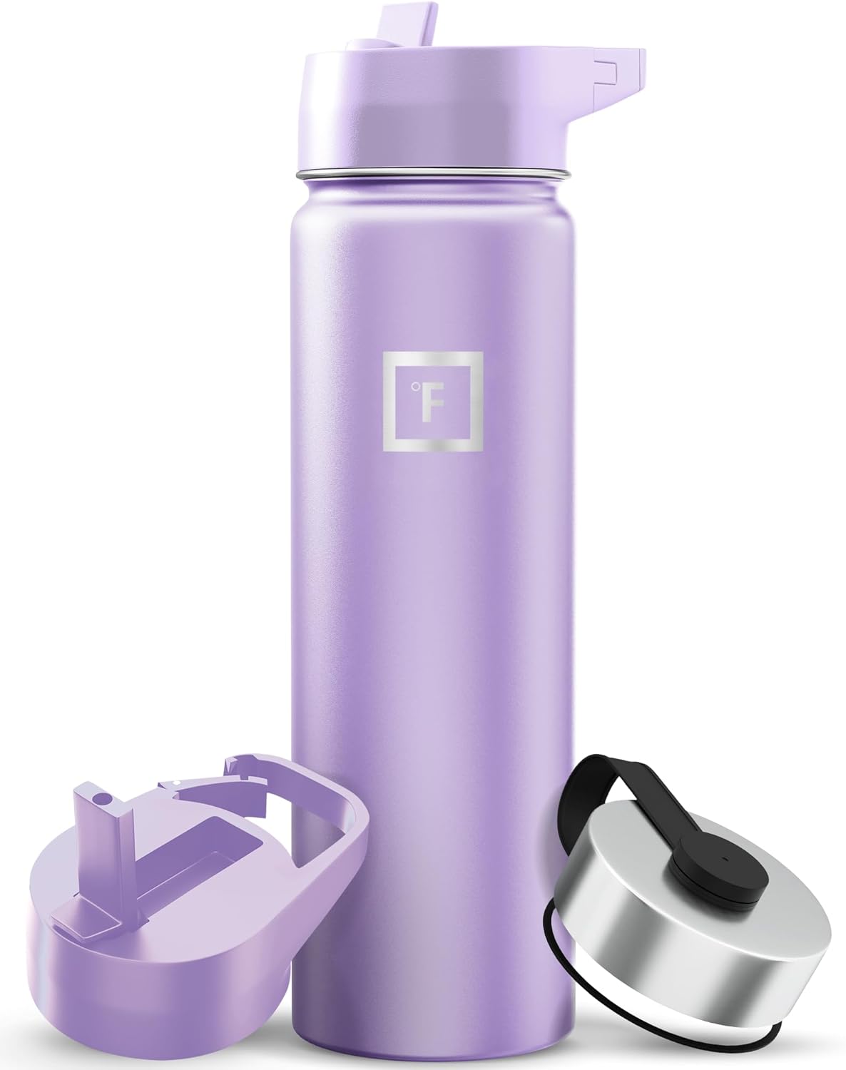 IRON °FLASK Camping & Hiking Hydration Flask with Straw, Wide Mouth Insulated Stainless Steel Sports Water Bottle - 22 oz Lavender