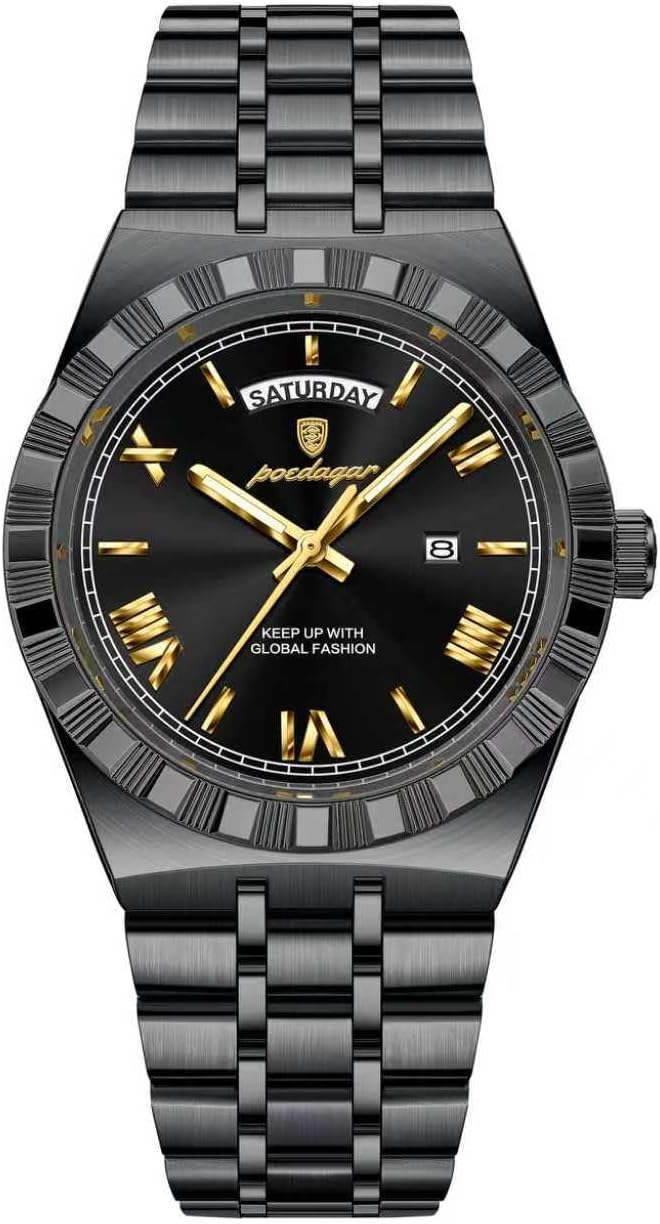 Poedagar Business Watch for Man Classic Week Date Waterproof Luminous Men Wristwatch Stainless Steel Fashion Quartz Men’s Watches Male