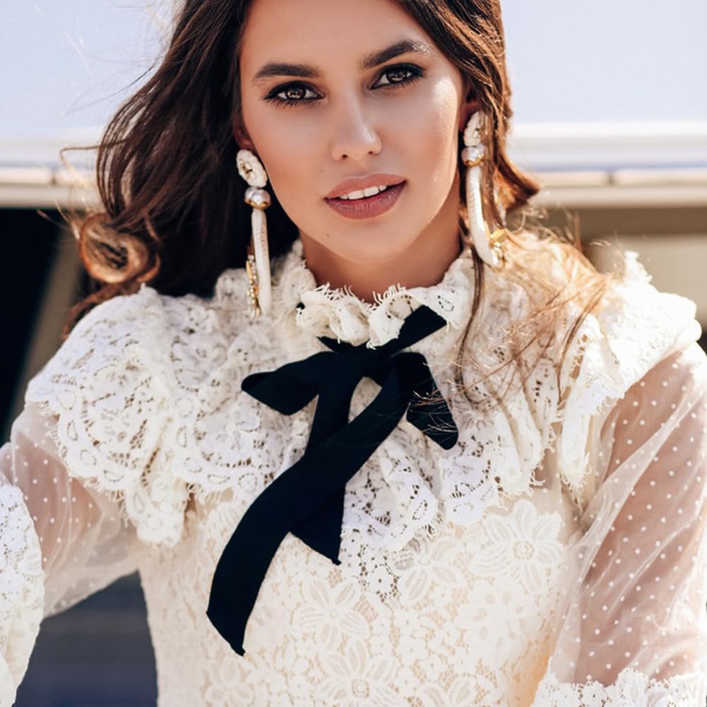 lace collars for dresses DICOSMETIC 8 Styles White Collar Polyester Embroidered Lace Collar Set 8.58-11.42x11.61-19.88x0.04-0.06 Inch Hollow Out Floral Clothes Trim DIY Wedding Dress Costum Sewing Crafts Tartan Flutter-sleeve Midi Dress Pond Lace Crochet special occasions Size:Sze 5-6
